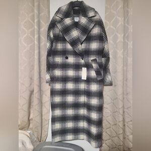 HISO High Society Plaid Wool Long Coat Womens Size Small